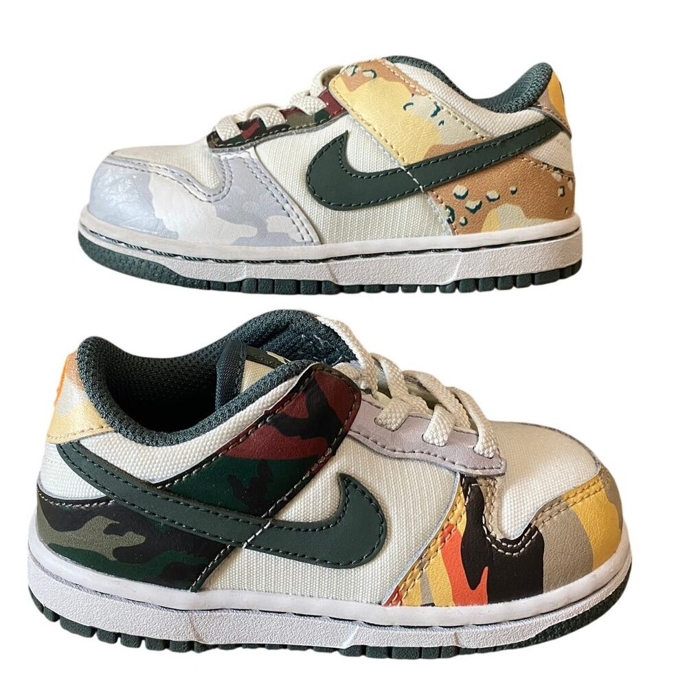 Nike Dunk Low SE TD Sail Multi Camo Toddler Sneakers 8C DB1902-100 RARE